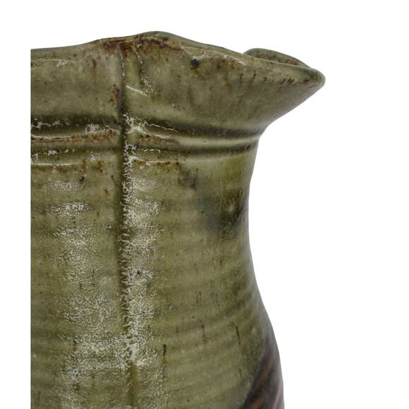 Vintage Pottery Pitcher Vessel Glaze Brown Olive Green Black Coffee Tea Handmade - Picture 6 of 8